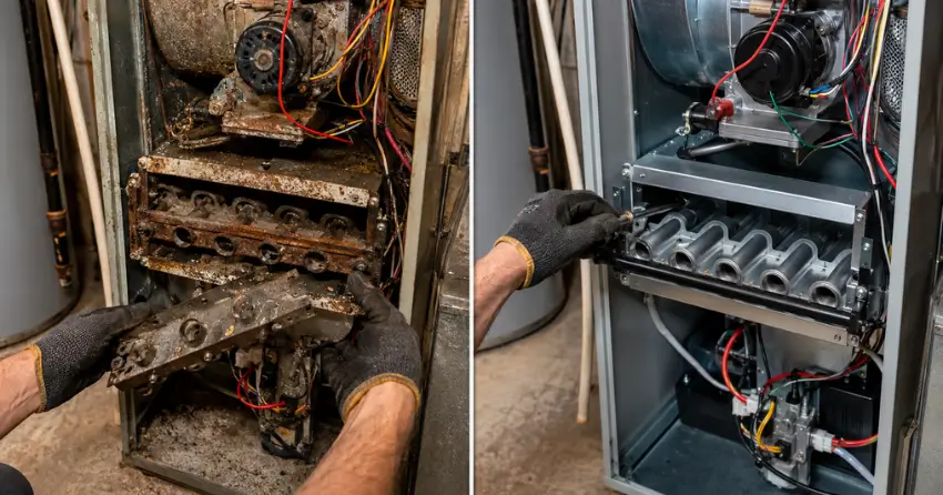 before and after Emergency Furnace Repair service in Winnipeg home