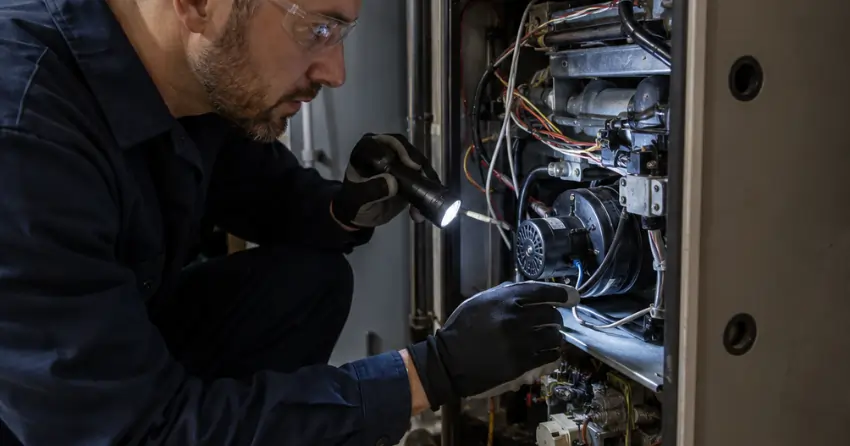 furnace inspection during Emergency HVAC Service Winnipeg