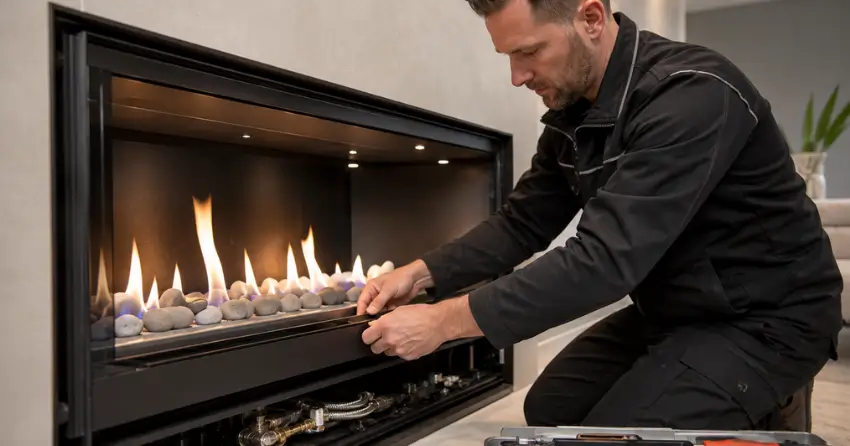 licensed fireplace specialist at work in Winnipeg home