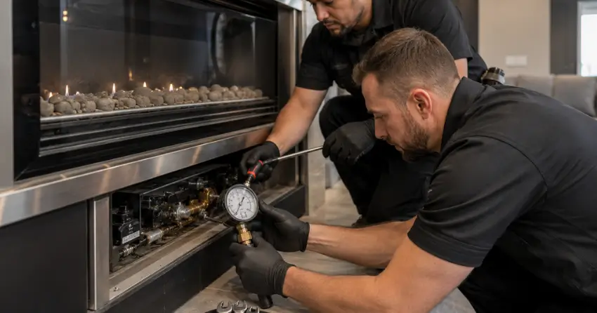 fireplace technicians Winnipeg completing gas system safety check