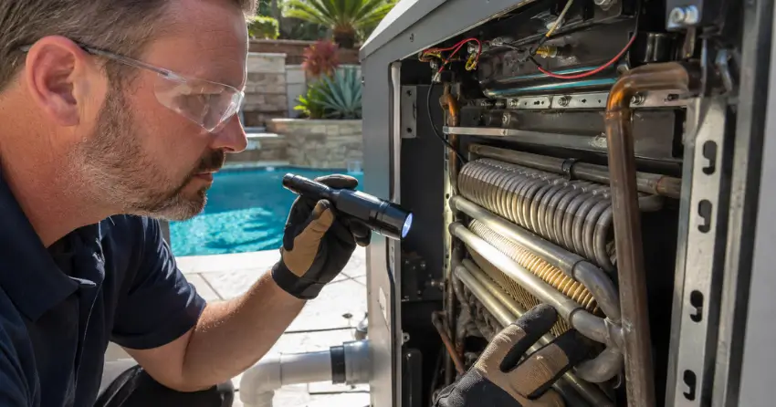 gas pool heater heat exchanger inspection service Winnipeg