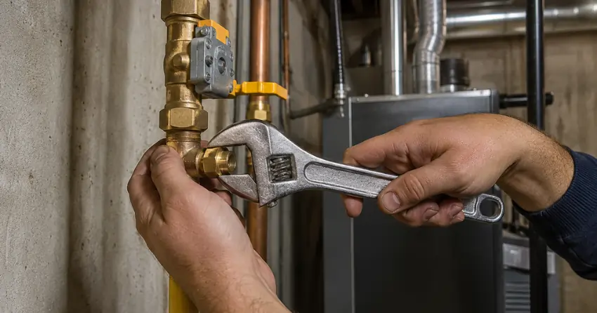 gas line connection during heating system installation in Winnipeg