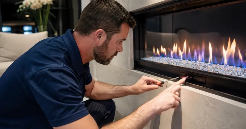 inspect fireplace completed service technician testing operation Winnipeg