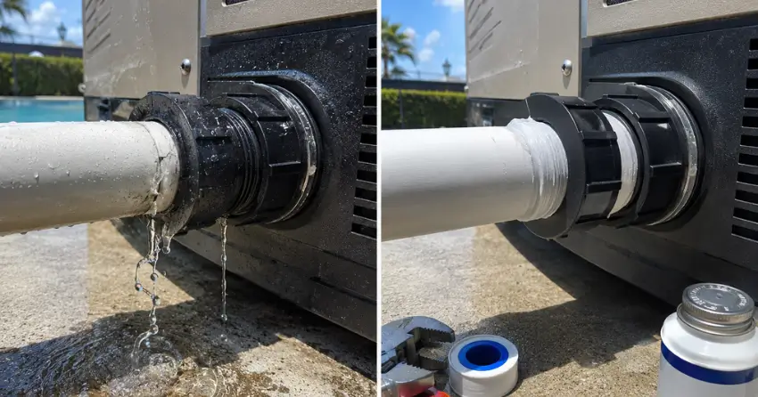 before and after pool heater leaking water repair Winnipeg