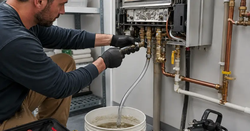tankless hot water maintenance descaling process Winnipeg