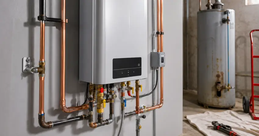 tank to tankless water heater installation replacement in Winnipeg